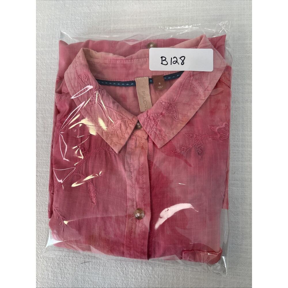 Anthropologie Pilcro Embroidered Tonal Pink Tie Dye Button Up S Boho Cottagecore - Picture 16 of 16